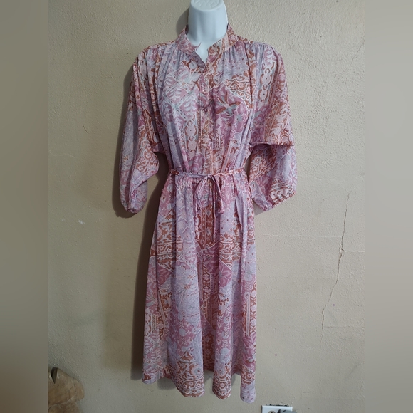 Vintage 1970's Dress Spring Floral & Bird Print Size Large XLarge Kenny Classics - Picture 2 of 13